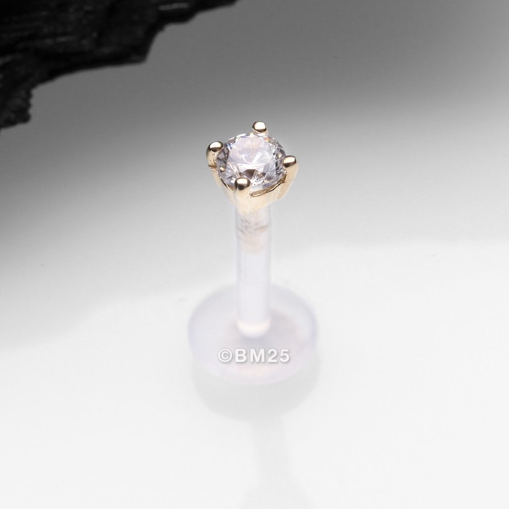 14 Karat Gold Push-In Prong Set Round Gem Top Bio-Flex Labret